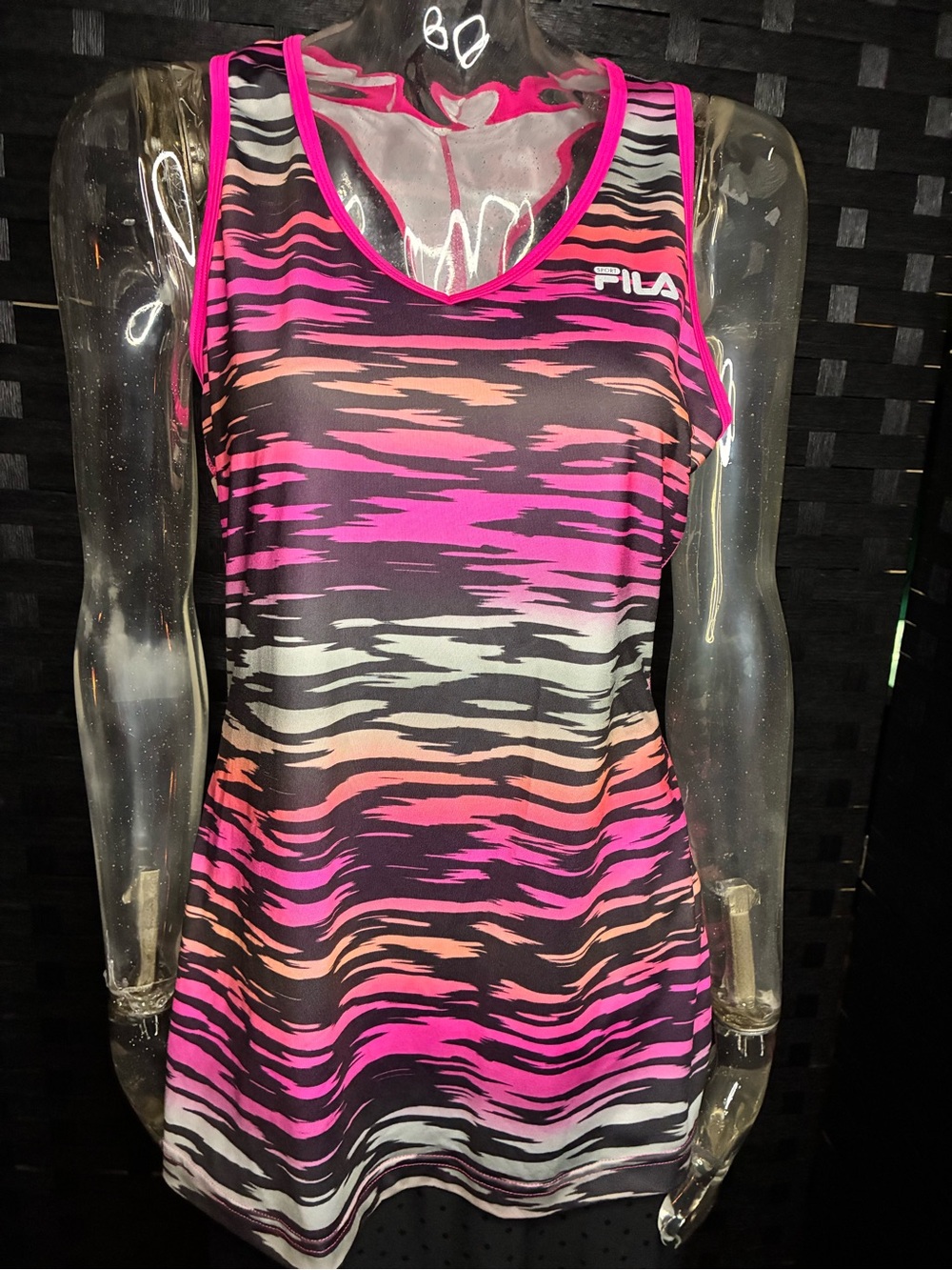 Fila Pink and Black Wave-Print Racerback Tank